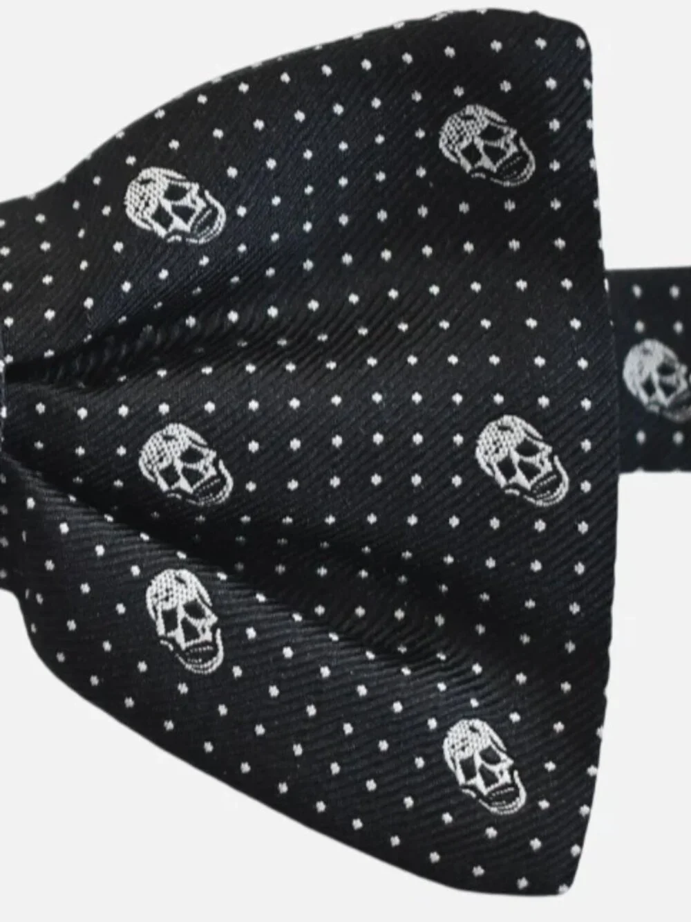 Alexander McQueen Men's Pre-Tied Silk Bow Tie - Black Skull & Polka Dot Pattern